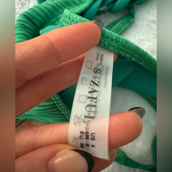 NWT- ZAFUL textured Green Gold Embellished Bikini Set - Picture 7 of 14